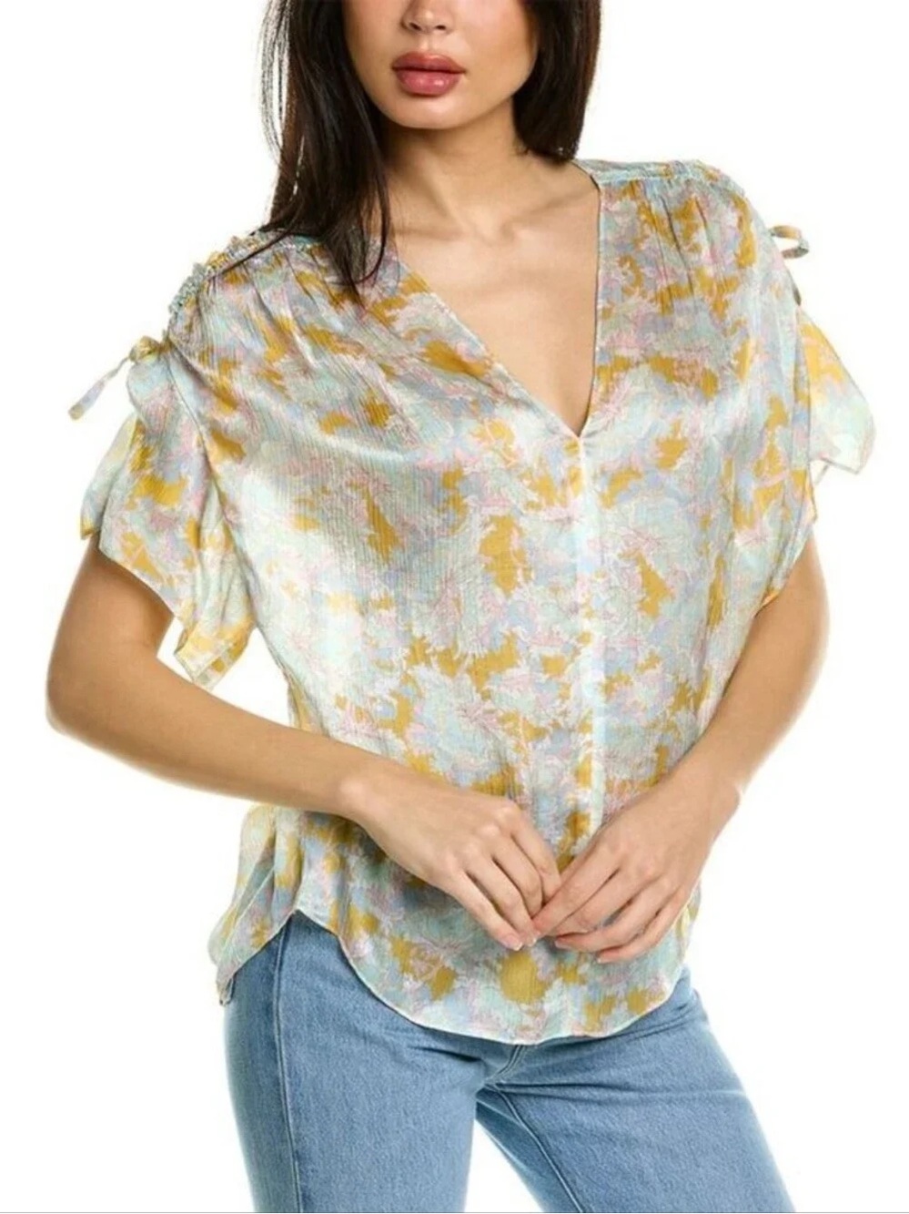 Vince Lotus Ruched 100% Silk Blouse | Size S